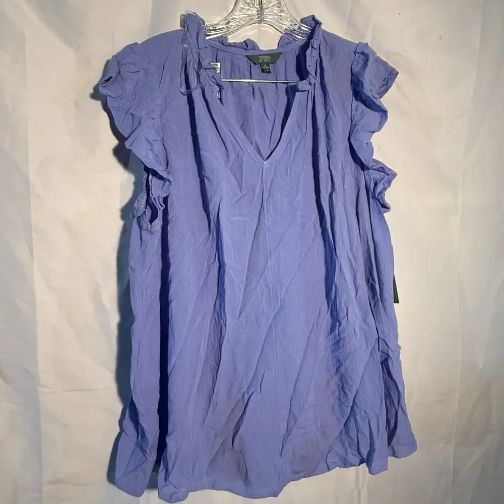 Terra & Sky Womens Plus Size V-Neck Flutter Sleeve Blouse Lavender 3X - Picture 3 of 8